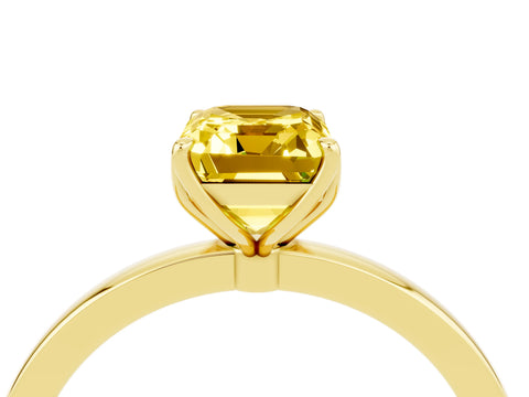 Yellow gold Emerald Cut Solitaire Diamond Ring with Thin Band and Four-Prong Setting_4