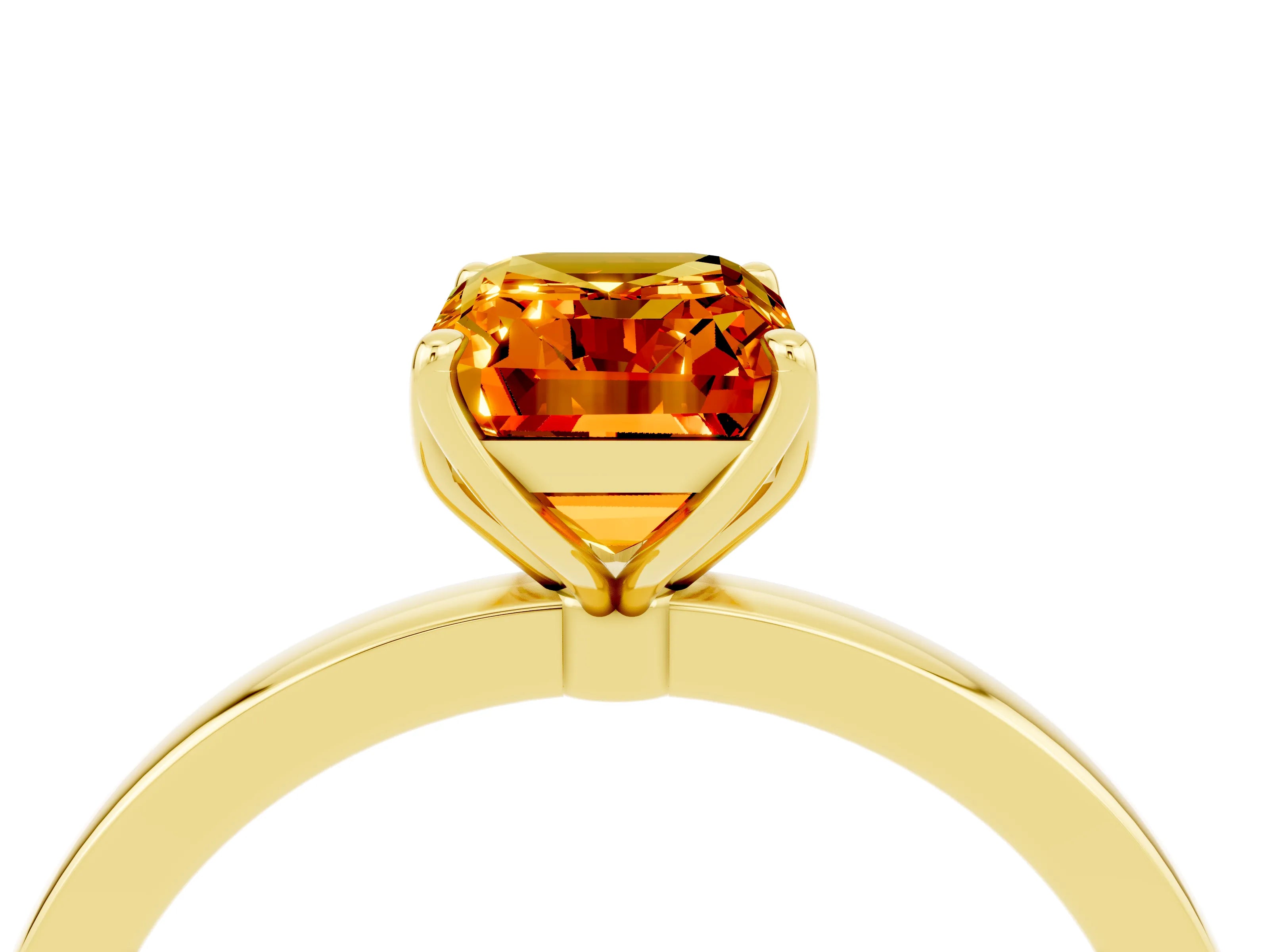 Yellow gold Emerald Cut Solitaire Diamond Ring with Thin Band and Four-Prong Setting_4