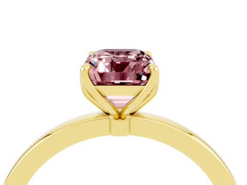 Yellow gold Emerald Cut Solitaire Diamond Ring with Thin Band and Four-Prong Setting_4