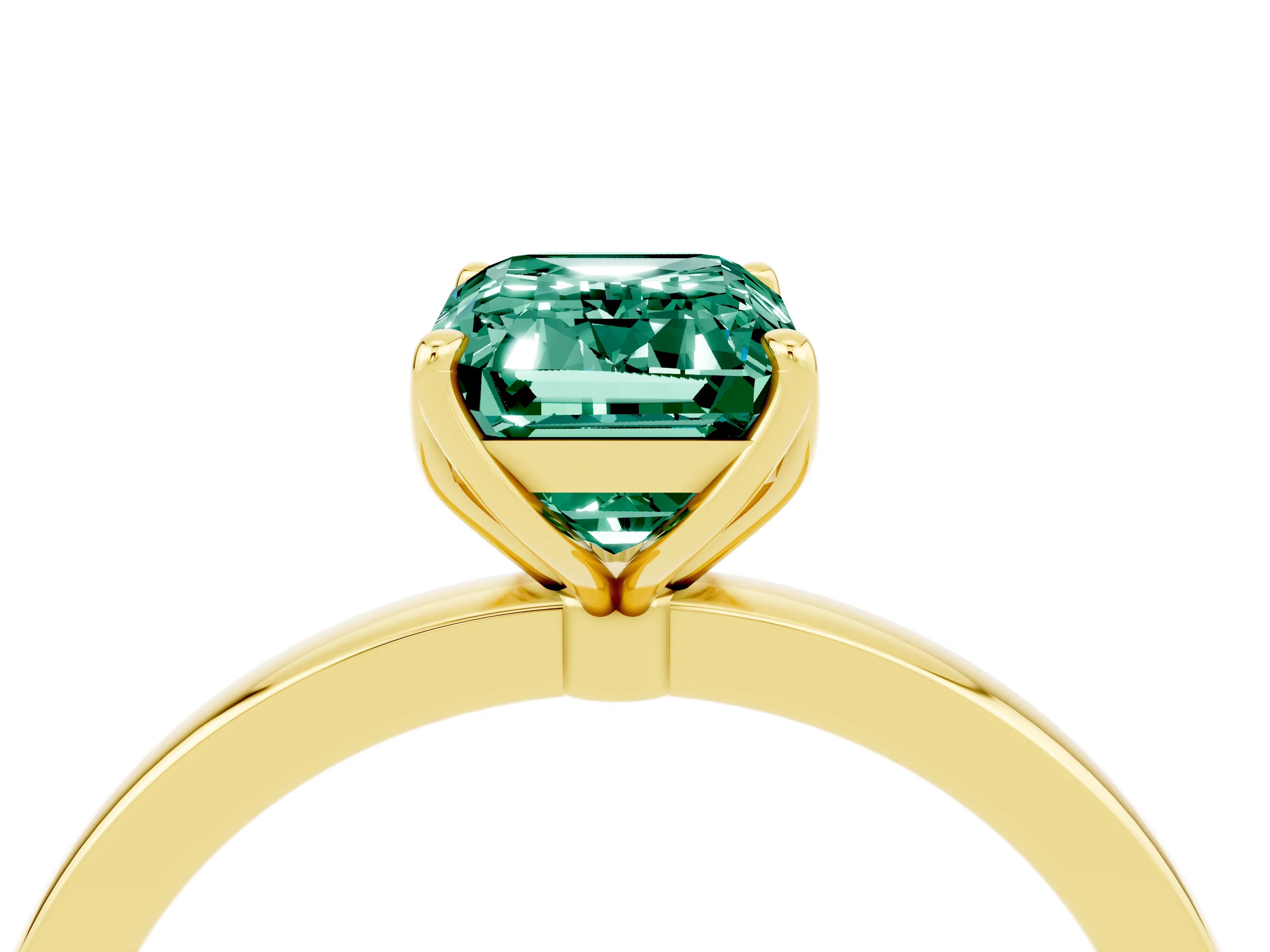 Yellow gold Emerald Cut Solitaire Diamond Ring with Thin Band and Four-Prong Setting_4