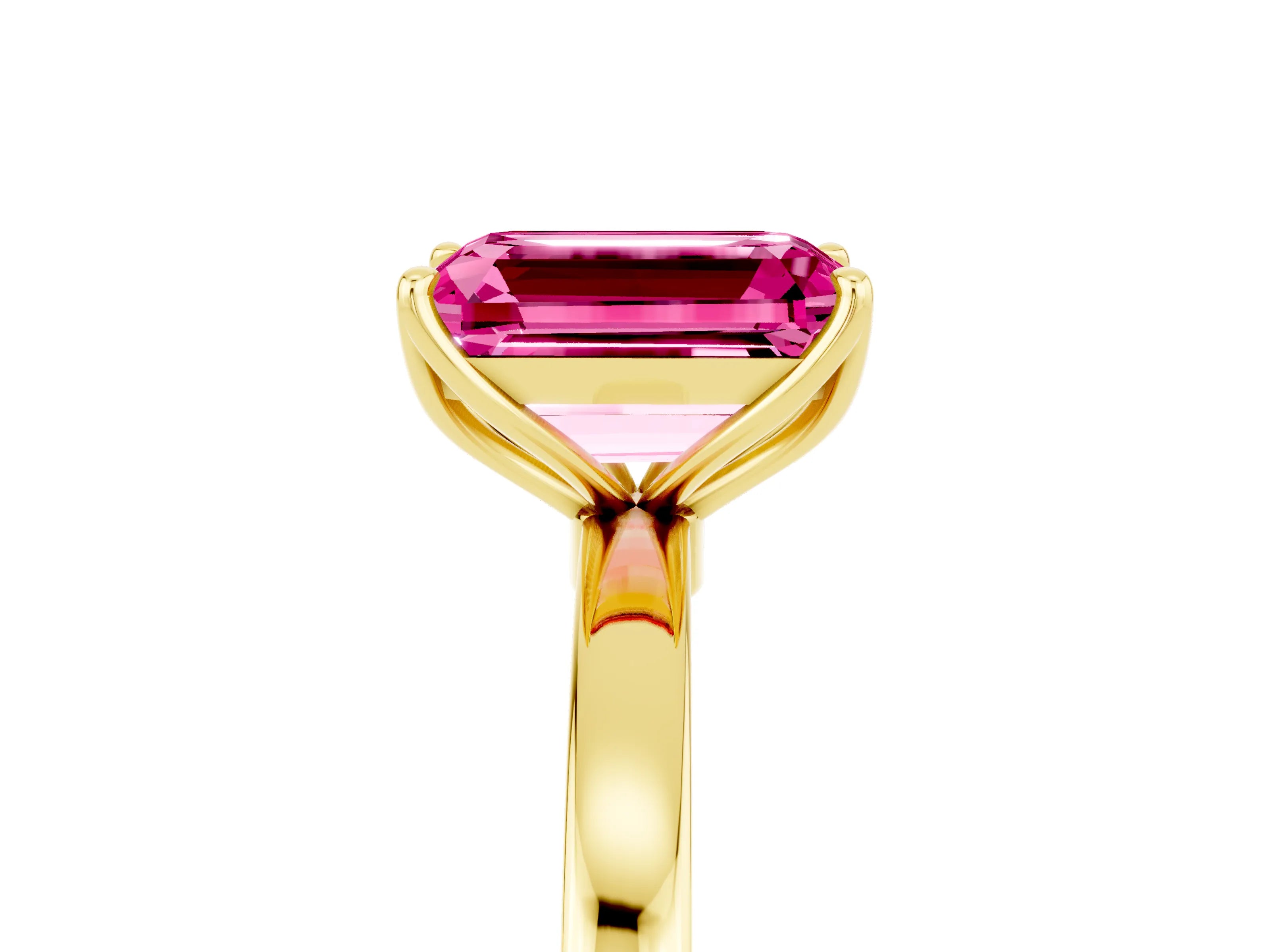 Yellow gold Emerald Cut Solitaire Diamond Ring with Thin Band and Four-Prong Setting_5