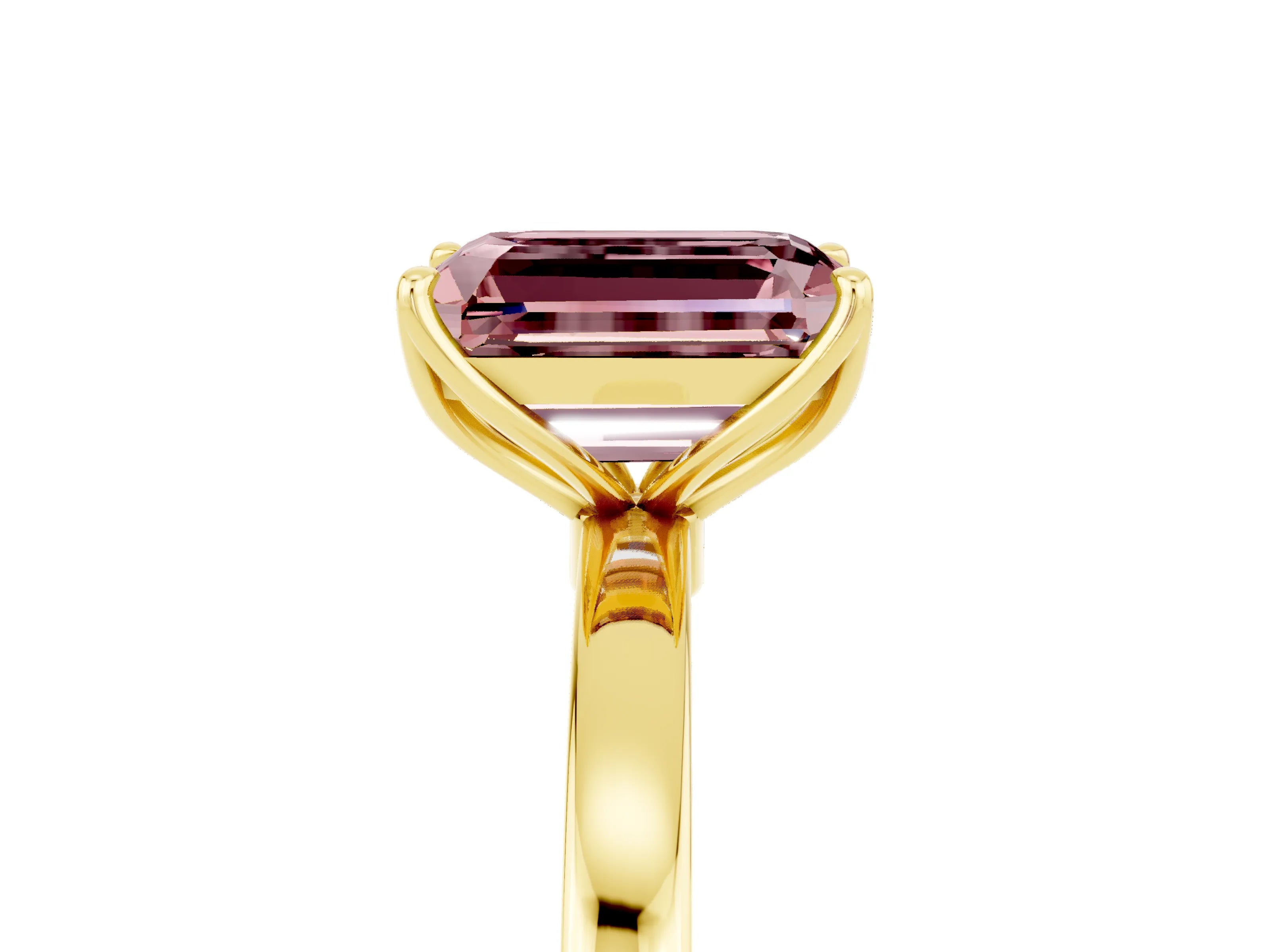 Yellow gold Emerald Cut Solitaire Diamond Ring with Thin Band and Four-Prong Setting_5