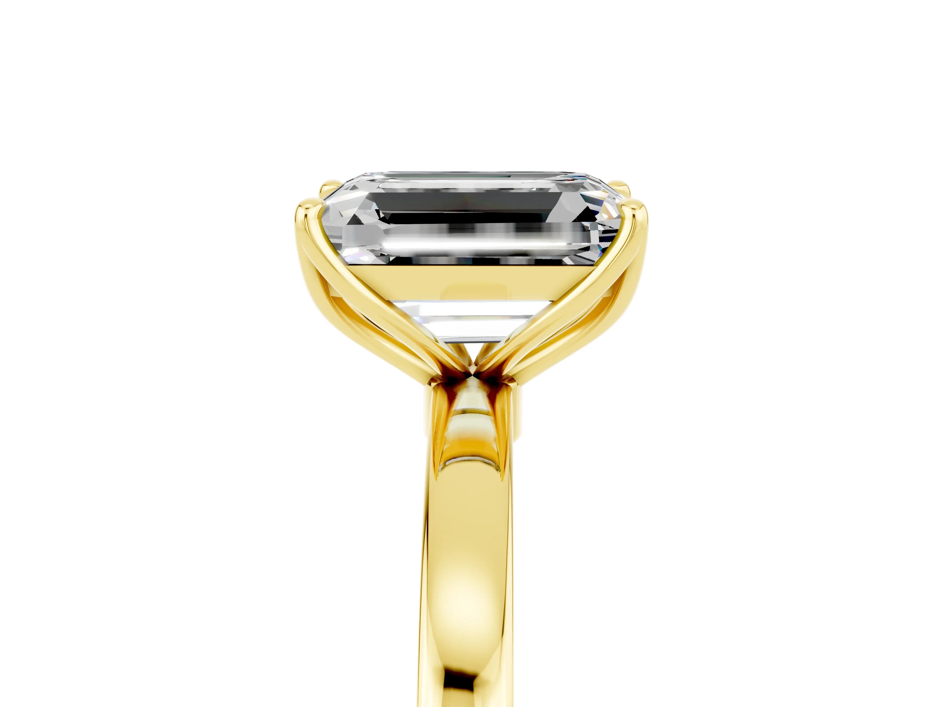 Yellow gold Emerald Cut Solitaire Diamond Ring with Thin Band and Four-Prong Setting_5