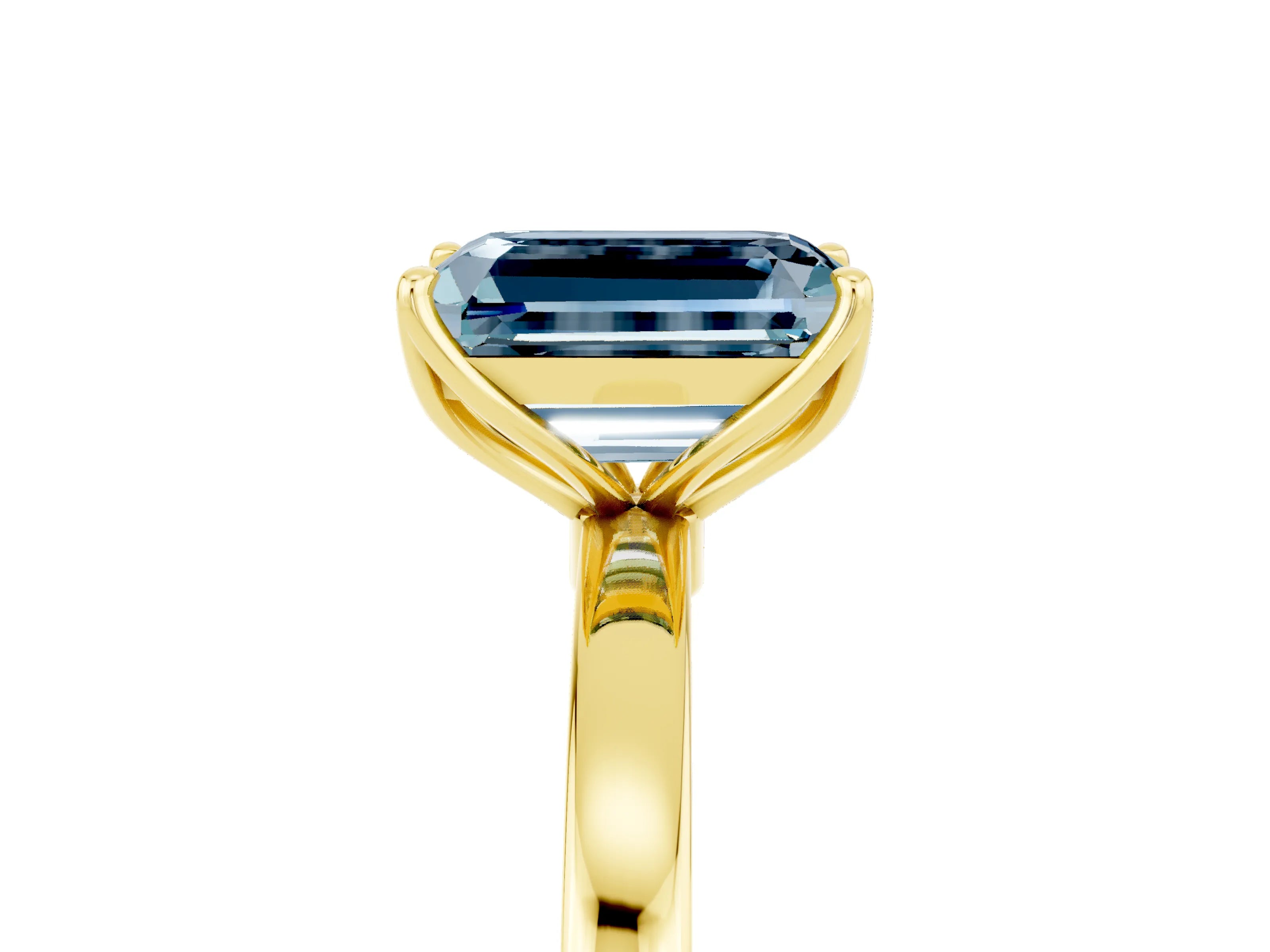 Yellow gold Emerald Cut Solitaire Diamond Ring with Thin Band and Four-Prong Setting_5