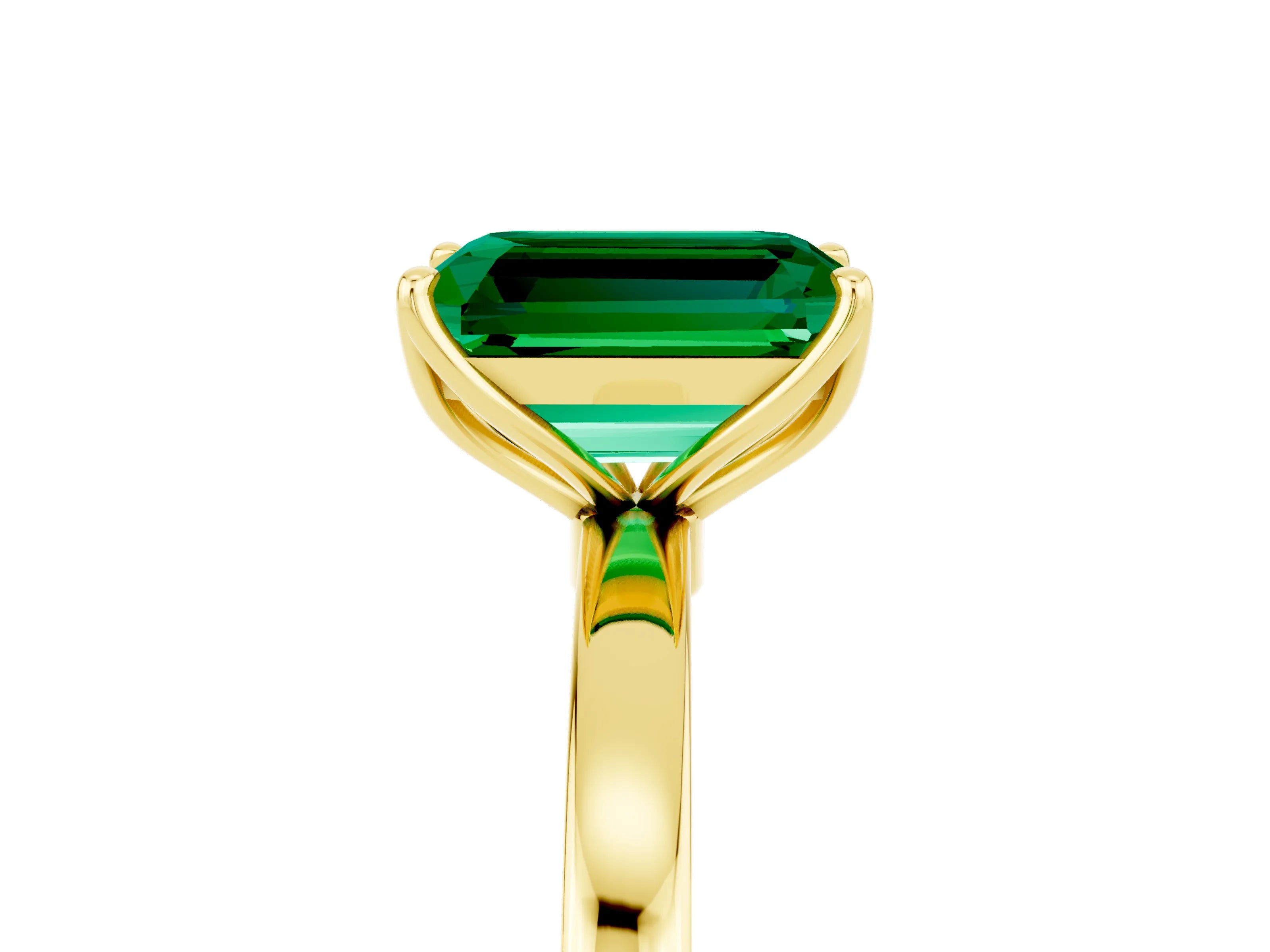 Yellow gold Emerald Cut Solitaire Diamond Ring with Thin Band and Four-Prong Setting_5