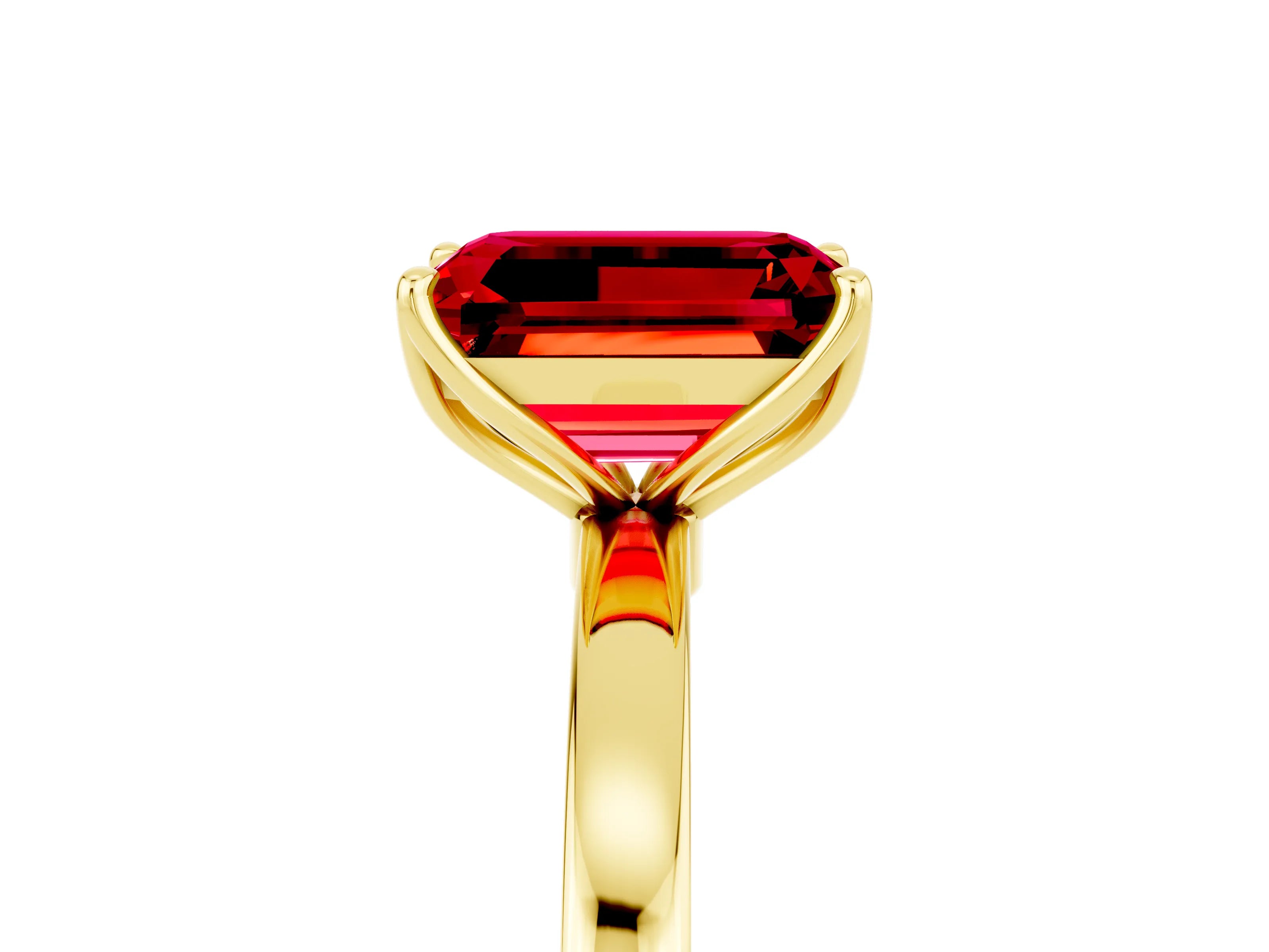 Yellow gold Emerald Cut Solitaire Diamond Ring with Thin Band and Four-Prong Setting_5