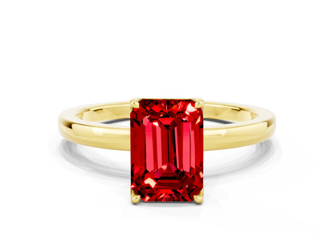 Yellow gold Emerald Cut Solitaire Diamond Ring with Thin Band and Four-Prong Setting
