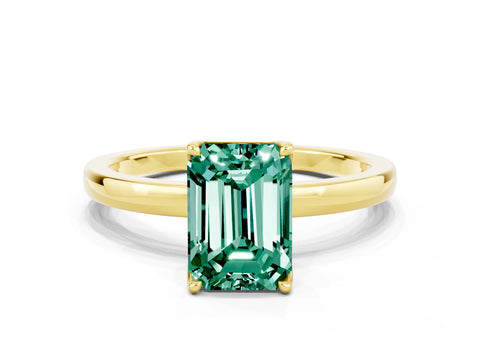 Yellow gold Emerald Cut Solitaire Diamond Ring with Thin Band and Four-Prong Setting