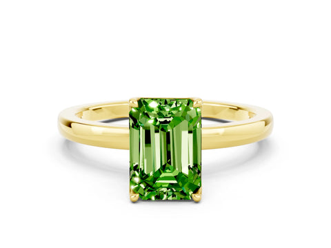 Yellow gold Emerald Cut Solitaire Diamond Ring with Thin Band and Four-Prong Setting