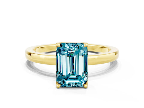 Yellow gold Emerald Cut Solitaire Diamond Ring with Thin Band and Four-Prong Setting