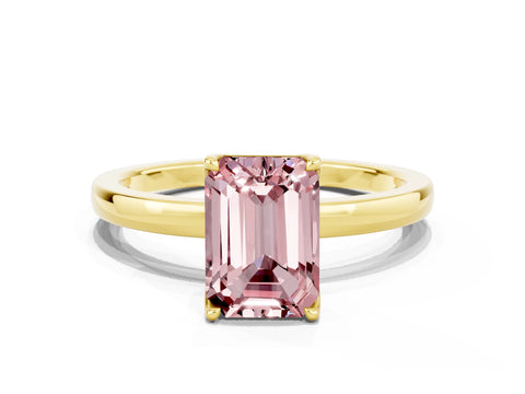 Yellow gold Emerald Cut Solitaire Diamond Ring with Thin Band and Four-Prong Setting