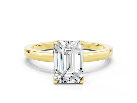 Yellow gold Emerald Cut Solitaire Diamond Ring with Thin Band and Four-Prong Setting