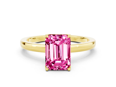 Yellow gold Emerald Cut Solitaire Diamond Ring with Thin Band and Four-Prong Setting