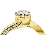 Yellow gold Emerald Cut Solitaire Diamond Twist Band with Pavé Setting and Four-Prong Setting_11