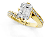 Yellow gold Emerald Cut Solitaire Diamond Twist Band with Pavé Setting and Four-Prong Setting_8