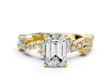 Yellow gold Emerald Cut Solitaire Diamond Twisted Band with Pave Setting_83