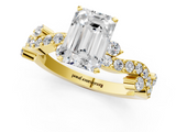 Yellow gold Emerald Cut Solitaire Diamond Twisted Band with Pave Setting_84