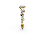 Yellow gold Emerald Cut Solitaire Diamond Twisted Band with Pave Setting_85
