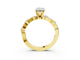 Yellow gold Emerald Cut Solitaire Diamond Twisted Band with Pave Setting_86