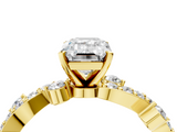 Yellow gold Emerald Cut Solitaire Diamond Twisted Band with Pave Setting_87