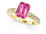 Yellow gold Emerald Cut Solitaire Diamond with Pavé Band and Four-Prong Setting_1