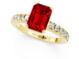 Yellow gold Emerald Cut Solitaire Diamond with Pavé Band and Four-Prong Setting_1