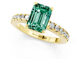 Yellow gold Emerald Cut Solitaire Diamond with Pavé Band and Four-Prong Setting_1