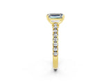 Yellow gold Emerald Cut Solitaire Diamond with Pavé Band and Four-Prong Setting_2