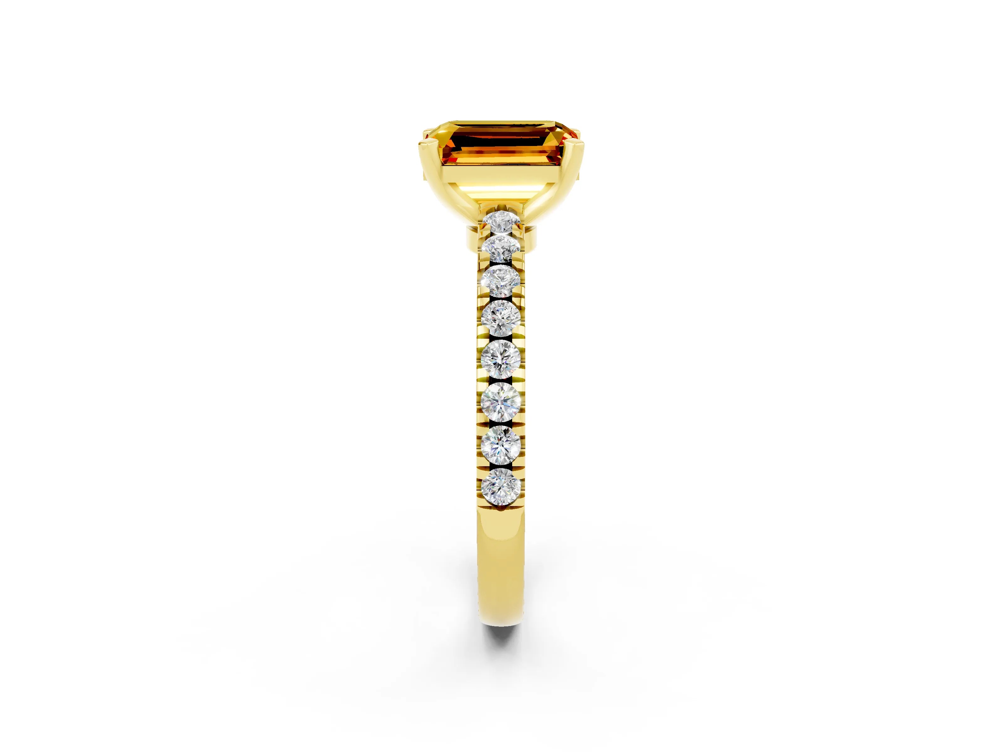 Yellow gold Emerald Cut Solitaire Diamond with Pavé Band and Four-Prong Setting_2