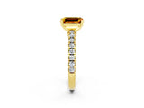 Yellow gold Emerald Cut Solitaire Diamond with Pavé Band and Four-Prong Setting_2