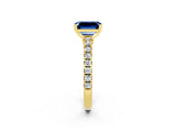 Yellow gold Emerald Cut Solitaire Diamond with Pavé Band and Four-Prong Setting_2