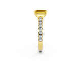 Yellow gold Emerald Cut Solitaire Diamond with Pavé Band and Four-Prong Setting_2