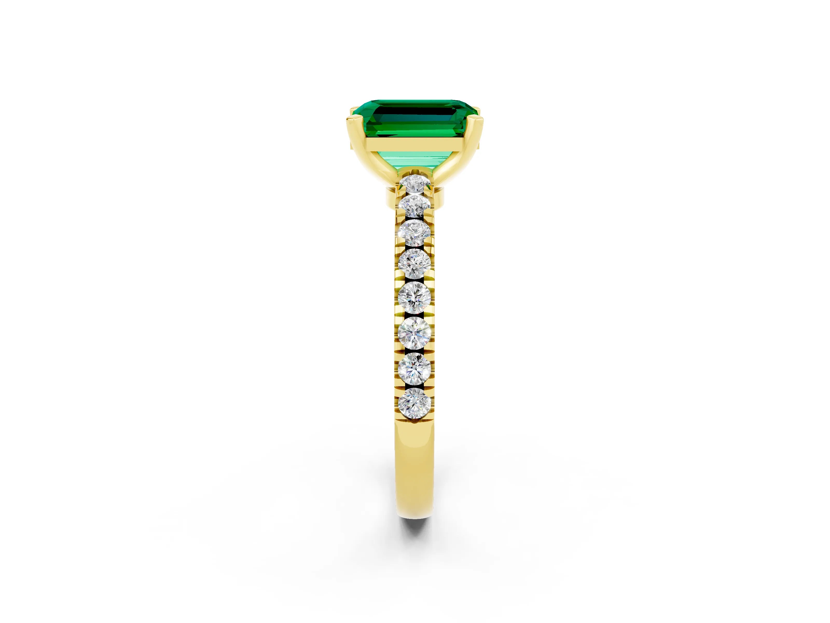 Yellow gold Emerald Cut Solitaire Diamond with Pavé Band and Four-Prong Setting_2