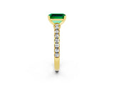 Yellow gold Emerald Cut Solitaire Diamond with Pavé Band and Four-Prong Setting_2