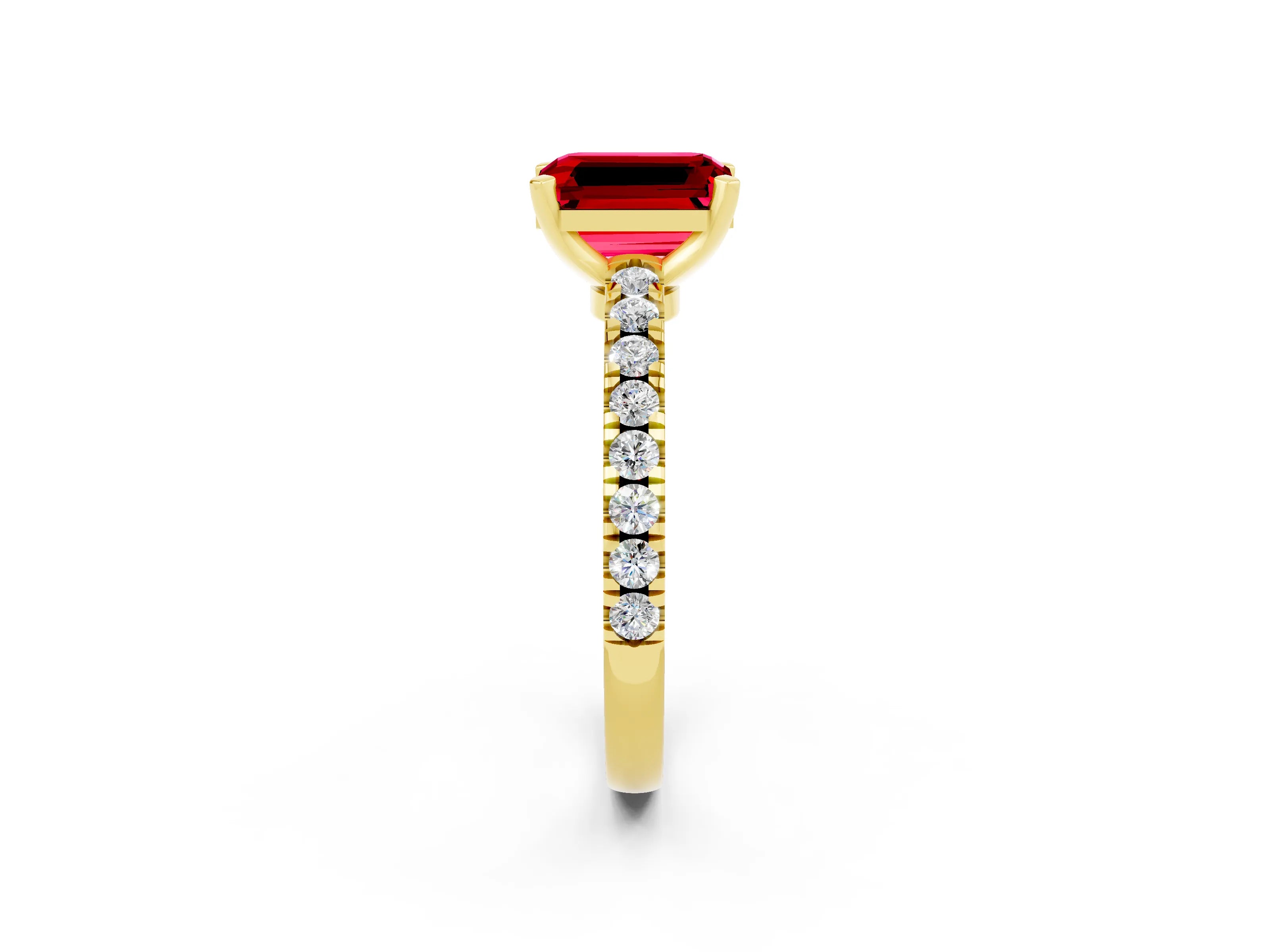 Yellow gold Emerald Cut Solitaire Diamond with Pavé Band and Four-Prong Setting_2
