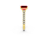 Yellow gold Emerald Cut Solitaire Diamond with Pavé Band and Four-Prong Setting_2
