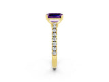 Yellow gold Emerald Cut Solitaire Diamond with Pavé Band and Four-Prong Setting_2