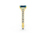 Yellow gold Emerald Cut Solitaire Diamond with Pavé Band and Four-Prong Setting_2