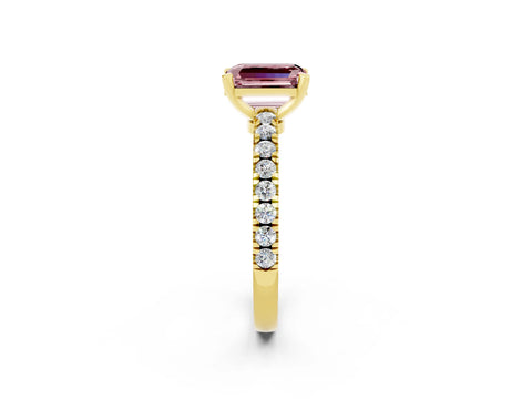 Yellow gold Emerald Cut Solitaire Diamond with Pavé Band and Four-Prong Setting_2