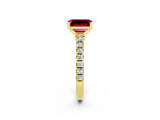Yellow gold Emerald Cut Solitaire Diamond with Pavé Band and Four-Prong Setting_2