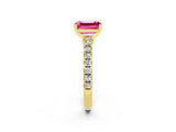 Yellow gold Emerald Cut Solitaire Diamond with Pavé Band and Four-Prong Setting_2