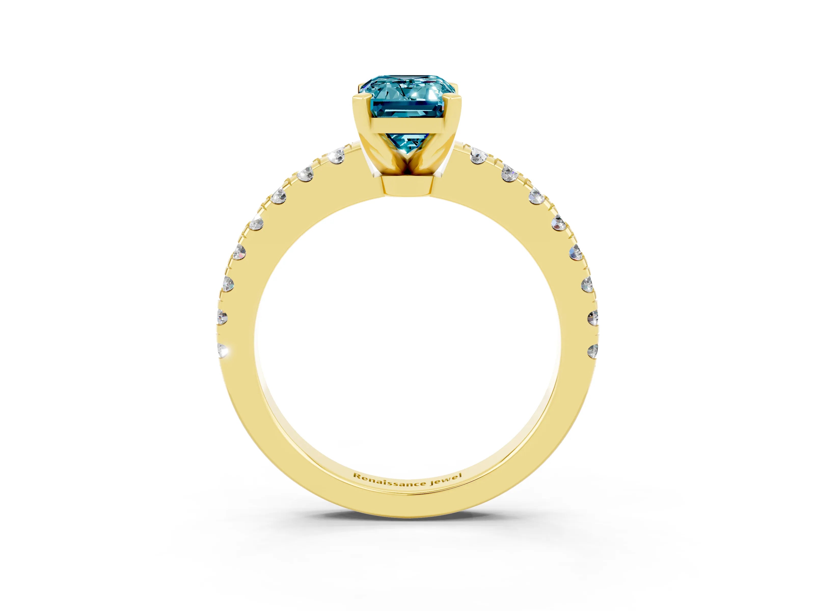 Yellow gold Emerald Cut Solitaire Diamond with Pavé Band and Four-Prong Setting_3