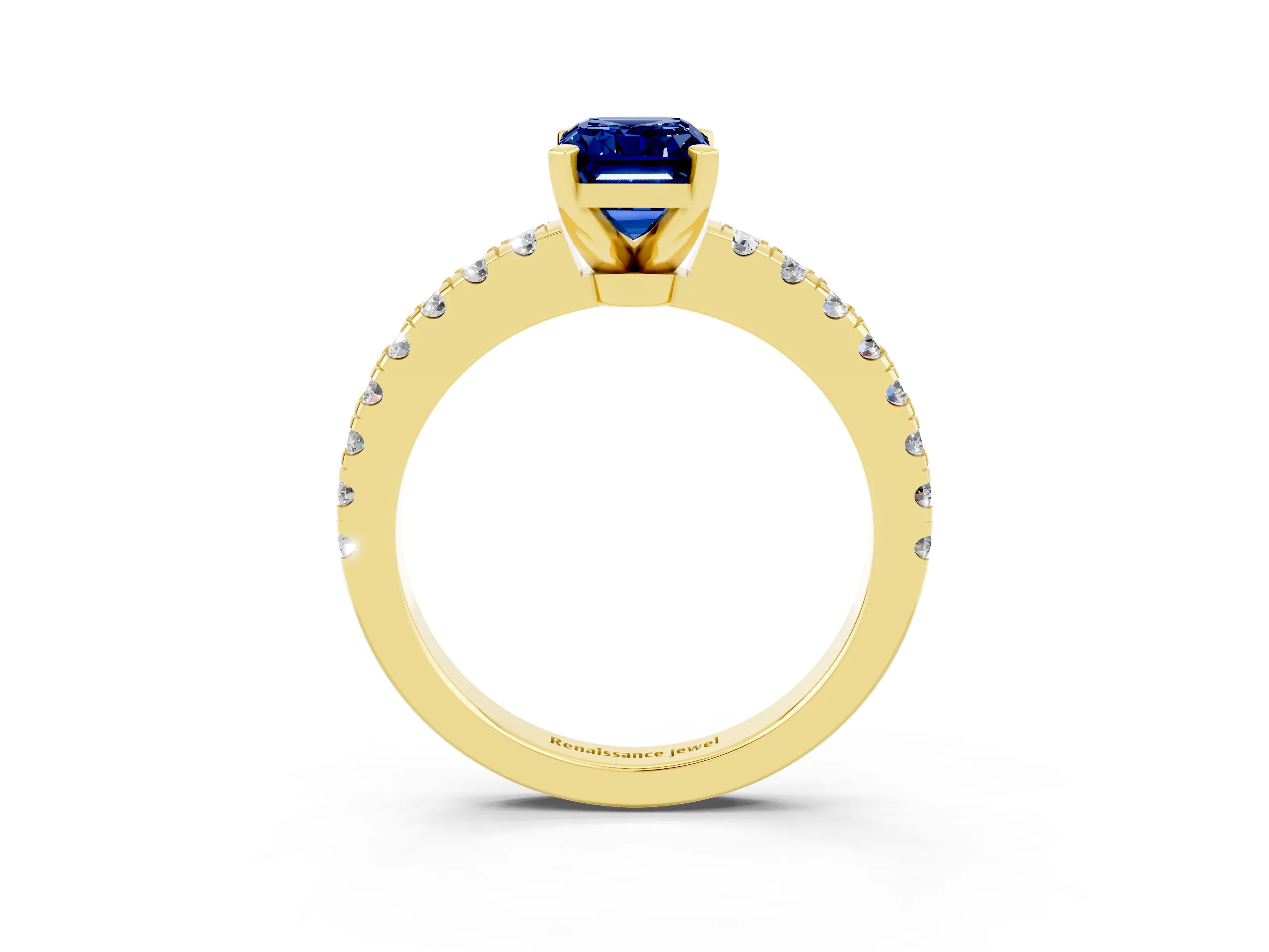 Yellow gold Emerald Cut Solitaire Diamond with Pavé Band and Four-Prong Setting_3