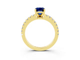 Yellow gold Emerald Cut Solitaire Diamond with Pavé Band and Four-Prong Setting_3