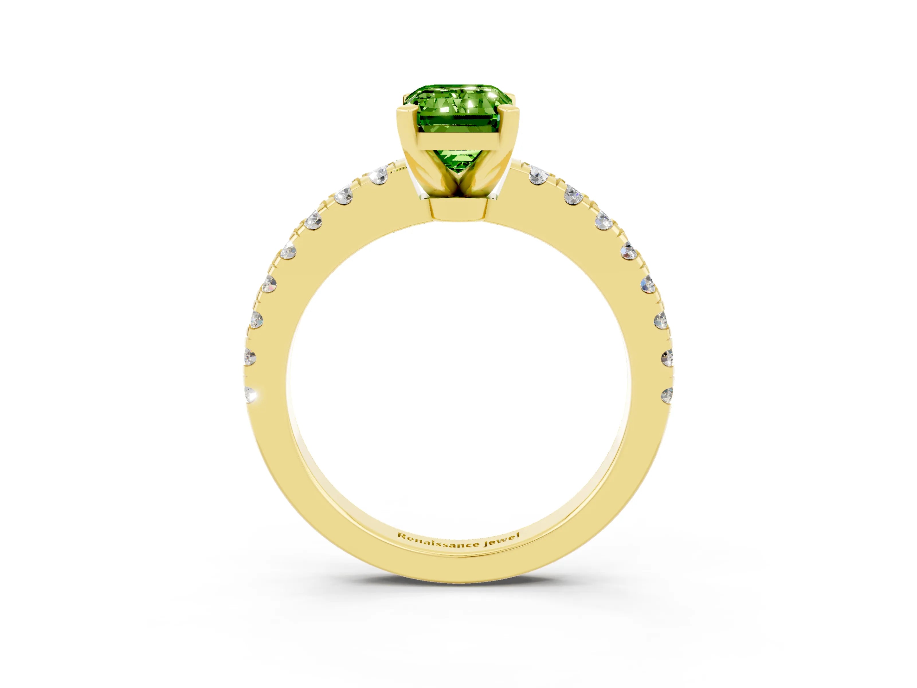 Yellow gold Emerald Cut Solitaire Diamond with Pavé Band and Four-Prong Setting_3