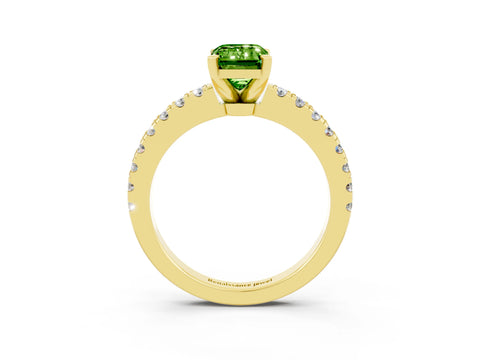 Yellow gold Emerald Cut Solitaire Diamond with Pavé Band and Four-Prong Setting_3