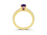 Yellow gold Emerald Cut Solitaire Diamond with Pavé Band and Four-Prong Setting_3