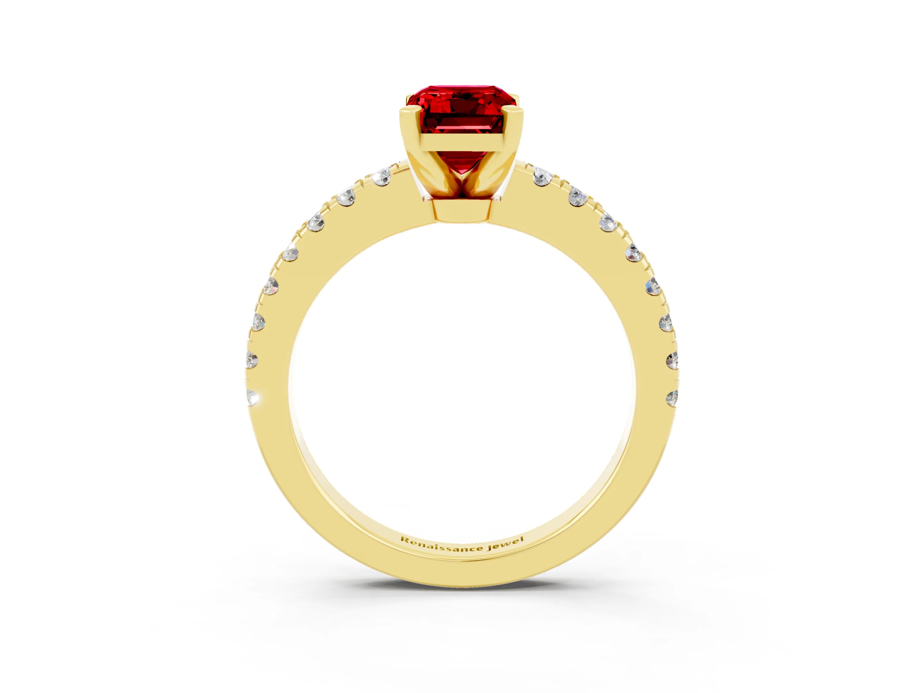 Yellow gold Emerald Cut Solitaire Diamond with Pavé Band and Four-Prong Setting_3