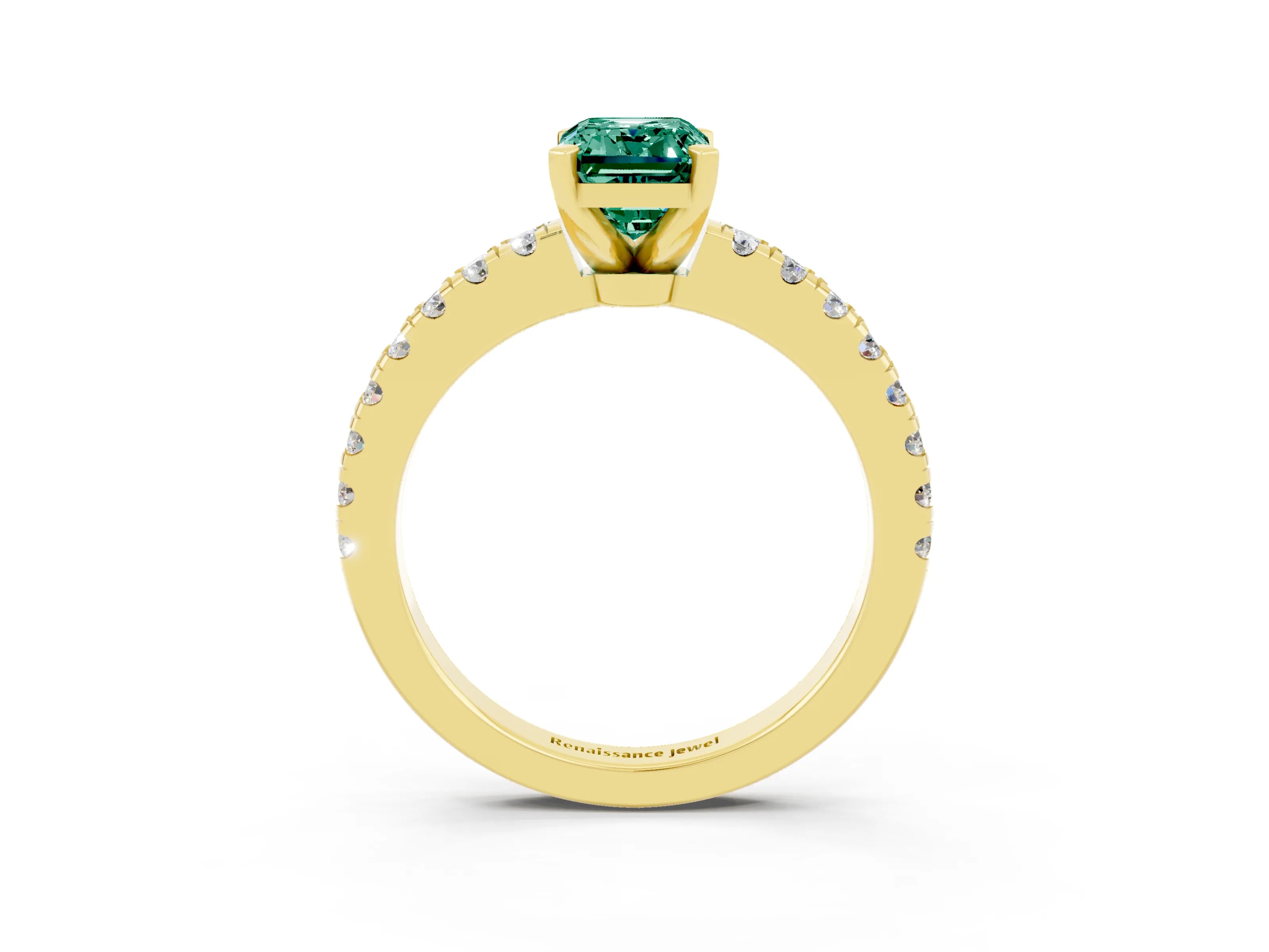 Yellow gold Emerald Cut Solitaire Diamond with Pavé Band and Four-Prong Setting_3