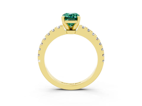 Yellow gold Emerald Cut Solitaire Diamond with Pavé Band and Four-Prong Setting_3